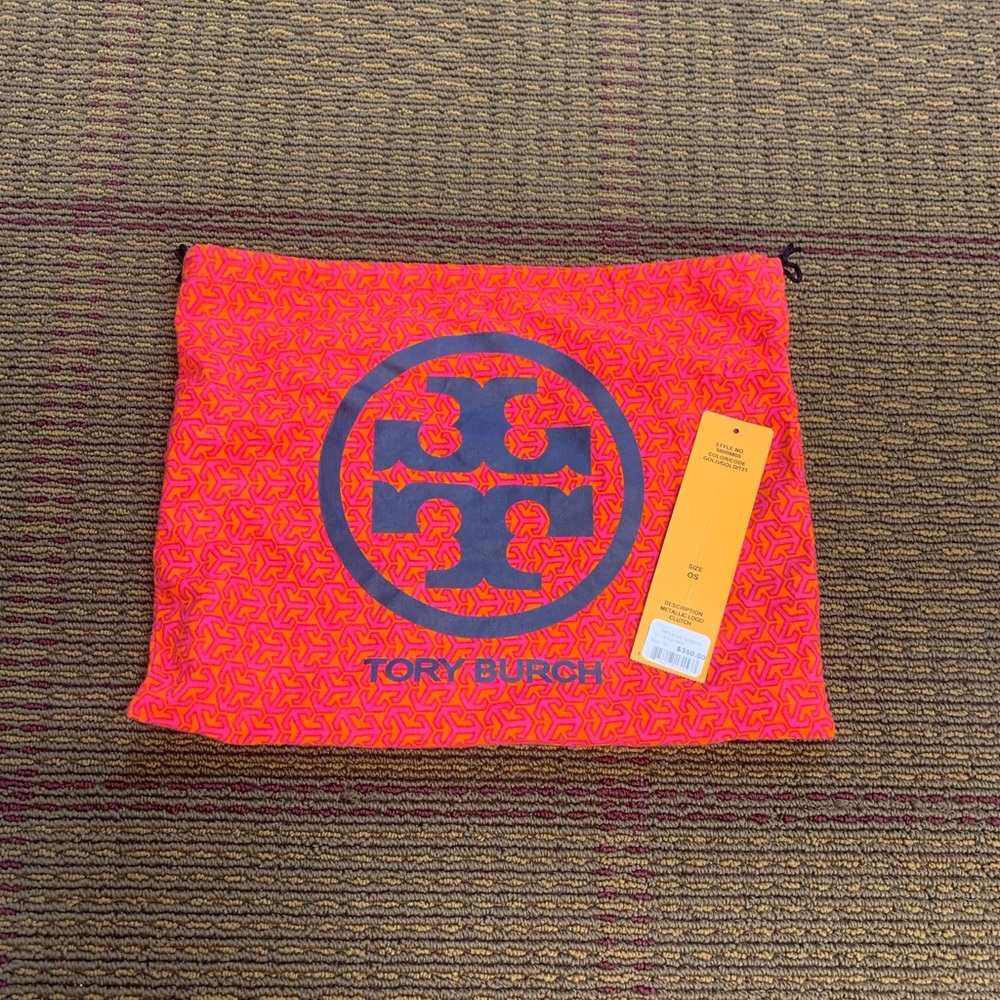 Tory Burch Metallic Logo Clutch - Authentic